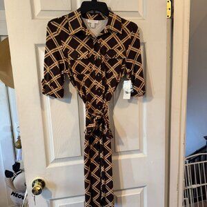 Charter Club button down brown and gold belted dress. Small. NWT.